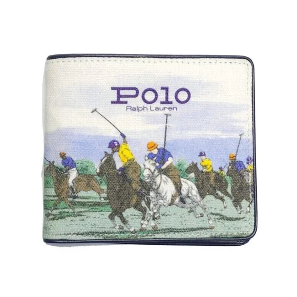 Polo Ralph Lauren Men's Equestrian Polo Player Print Canvas Billfold Wallet - Picture 2 of 15